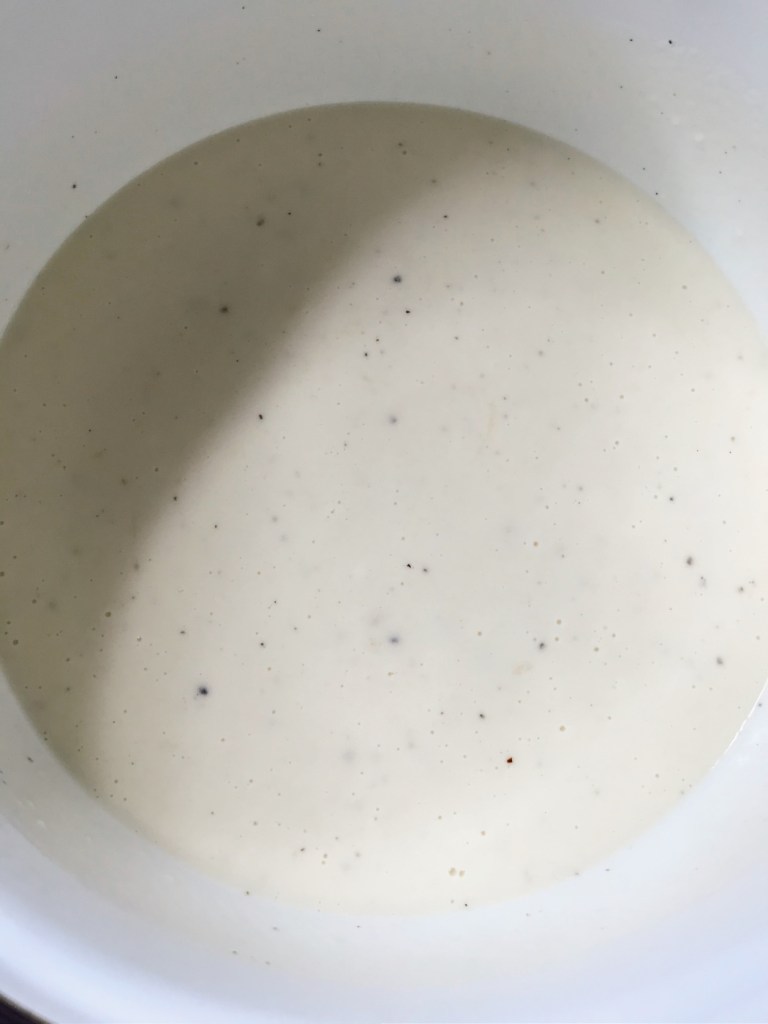 Butter, Flour, Milk, Heavy Cream, Salt and Pepper Mixture.